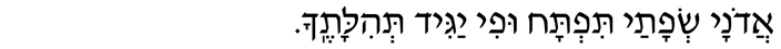 Hebrew text of the line before the Amidah Adonai, s’fatai tiftach, ufi yagid t’hilatecha.