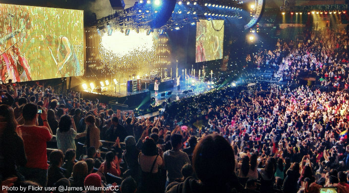 View of Madison Square Garden stage during a rock concert