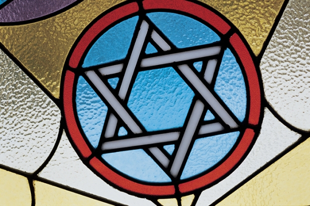 a Star of David in a stained glass window