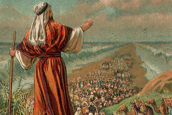 Israel's Escape from Egypt, illustration from a Bible card published 1907 by the Providence Lithograph Company