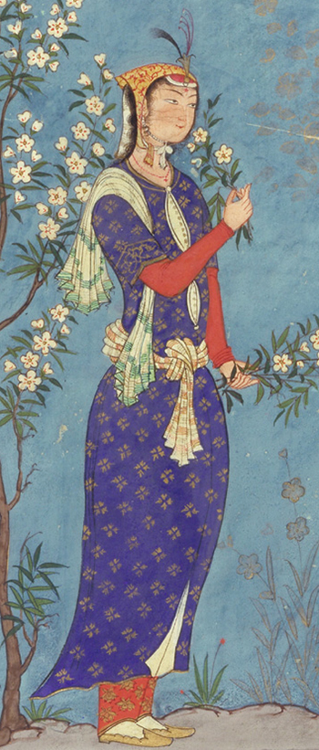 Safavid Lady holding Flowers with a feather in her cap