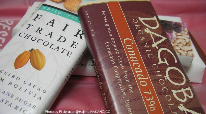 Close-up of two fair trade chocolate bars