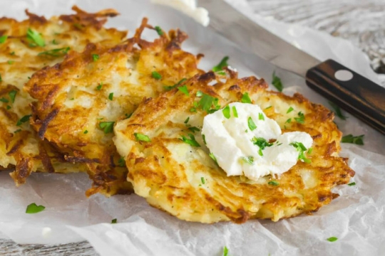 Latkes with a dollop of sour cream