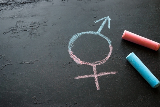 female and male symbol combined and written with chalk