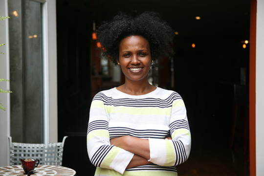 Beejhy Barhany, the chef and owner of an eclectic Ethiopian restaurant in Harlem, New York, Tsion Café