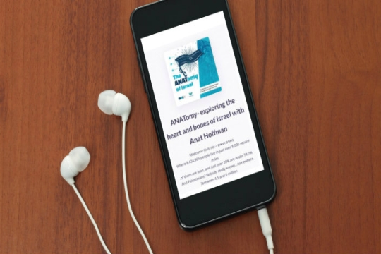 iPhone displaying the ANATomy of Israel podcast logo and description