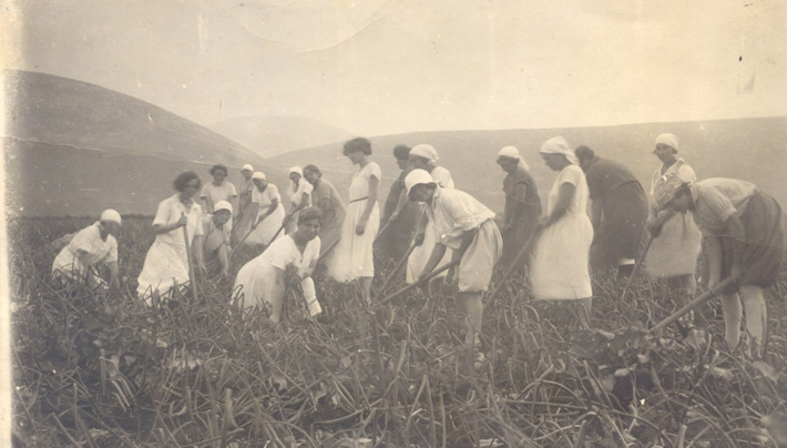 Photograph of women farmers in Zionist history